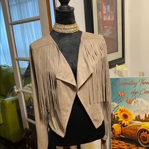 Fringed Tan Jacket - Faux Suede